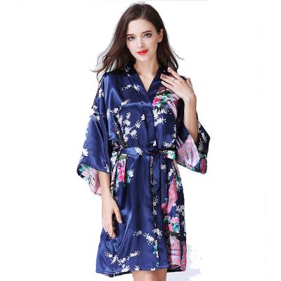 China QUICK DRY Factory Supply Wholesale Custom Satin Bathrobe Print Satin Long Robe For Women for sale