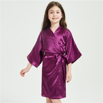 China Hot Sale Wholesale Kind High Quality QUICK DRY Color Satin Pajamas Solid Color Long Robe Kids Silky Satin Long Robes for sale