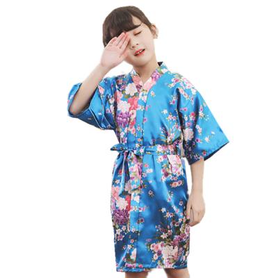 China Wholesale QUICK DRY satin bathrobe kimono floral long spa kids robe for girls kids wholesale spa robes for sale