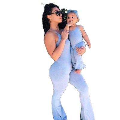 China Compressed Free Shipping Matching Wide Leg Bell Bottom Overalls Rompers Mommy And Me Parent-child Clothing Mom And Daughter Outfits for sale