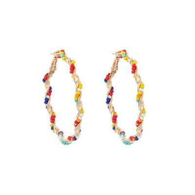 China New Style FASHIONABLE High Quality Bohemian Style Beach Style Colorful Acrylic Beads Twist Big Circle Earrings for sale