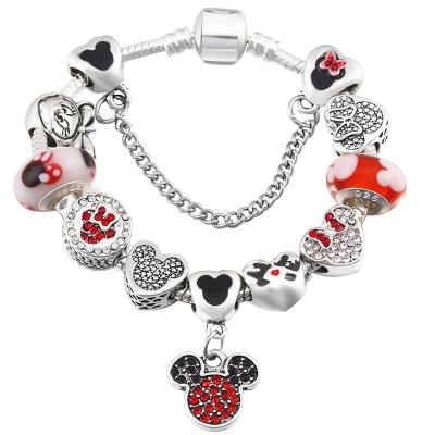 China Fashionable Diy Custom Charm Beads Mouse Crystal Red Head Princess Cartoons Enamel Glass Bead Bangle Pendant Beaded Bracelet for sale