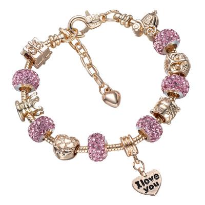 China Fashionable high quality diy custom charm beads enamel crystal heart shaped crown glass bead pendant bead bracelet for lover for sale