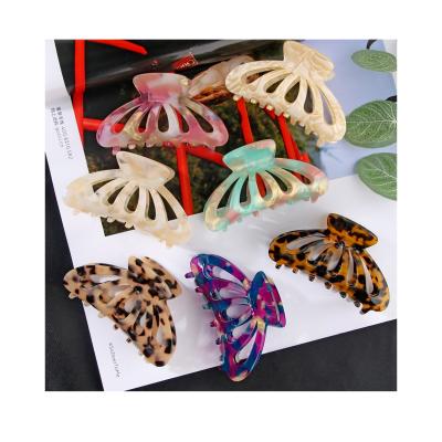 China Vintage fashionable matte acrylic acetate plastic hairpin frosted colorful bathe large hollow claw non-slip hair clip for sale