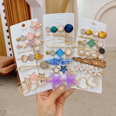 China Cute Fashion Colorful Korean Acrylic Pearl Metal Hair Clips Set Heart Star Flower Kids Hair Clips Set Hair Accessories For Women Girls for sale