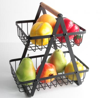 China Wire 2 Tier Countertop Fruit Basket Rack Fruit Basket Storage and Disposal of Bread Vegetables Eggs Fruits and Groceries for sale