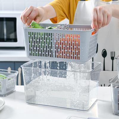 China Viable Household Refrigerator Storage Box Kitchen Double-layer Drain Basket Food Storage Japanese-style Box for sale