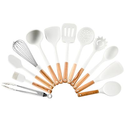 China New Viable White Silicone Kitchenware Cooking Set 12 Piece Set Silicone Frying Shovel Soup Spoon Set Cooking Shovel Spoon for sale