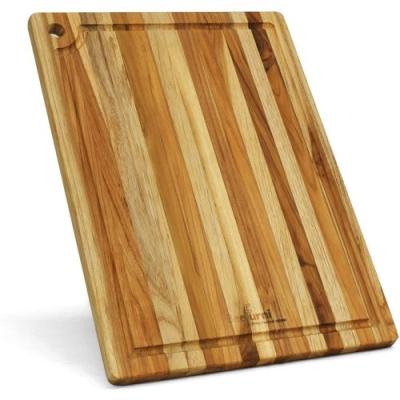 China Viable Overseas Warehouse deliveryRectangular Teak Cutting Board with Handle and Juice Tube /Teak Cutting Board with Handle12-pack for sale