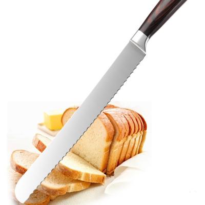 China Sustainable Serrated Bread Knife 10 Inch Stainless Steel Blade Bread Slicing Knife Sharp For Homemade Crispy Soft Bread Bagels Cakes for sale