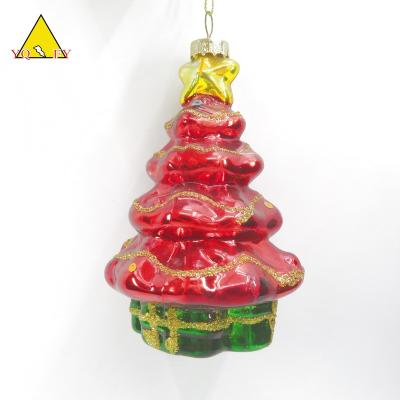 China Europe 8.5cm Diameter Hand Paint Mix Color Molded Glass Christmas Tree Hanging Decoration for sale