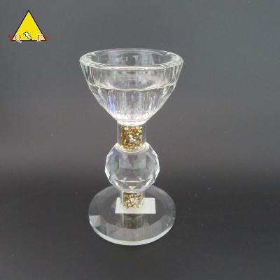 China Home Decoration Crystal Candle Holder With Round Base Gold Acrylic Beads for sale