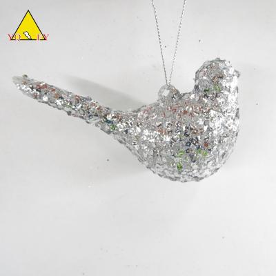 China Home Decoration Glass Bird With Crochet Silver Glitter Sequins for sale