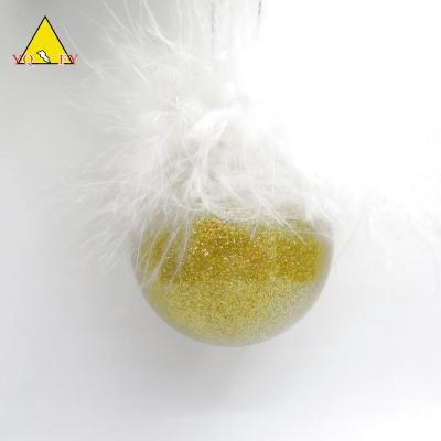 China Home decoration glass ball with white feather with glitter in different colors for sale