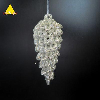 China Home Decoration Glass Silver Pinecone With Glitter for sale