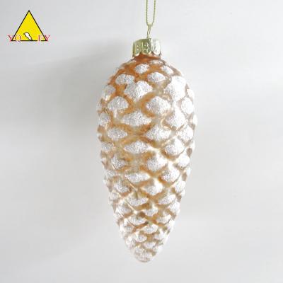 China Home Decoration Gold Glass Pincone With Glitter With Hanger for sale