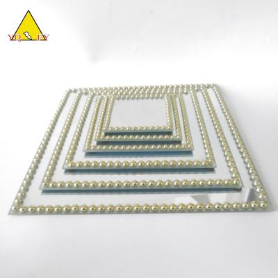 China Home Decoration Square Glass Mirror With Cushions On Backside Gold Beads for sale