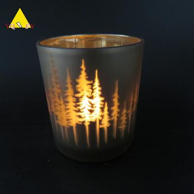 China Home decoration orange glass candle holder with trees in different sizes for sale