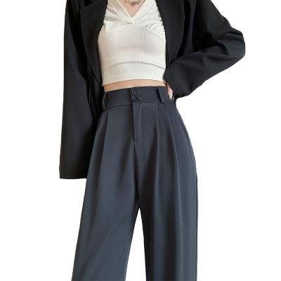 China Breathable Black Suit Pants for Women Korean 2 Buttons Wide Leg Trousers Vintage Streetwear High Fashion Office Ladies Work Pants for sale