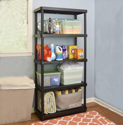 China 5 Tier Unit Storage Shelf Sustainable Home Plastic Shelving Rack for sale