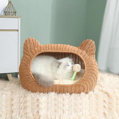 China Sustainable Wholesale Sustainable Woven Durable Plastic Rattan Pet Cat Bed House for sale