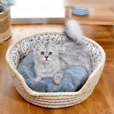 China Sustainable Cheap Indoor Natural Seagrass Rattan Cat Pet Bed House Eco Pet Products for sale