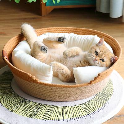 China Sustainable Modern Cat Outside House Natural Seagrass Rattan Cool Cat Pet Products for sale