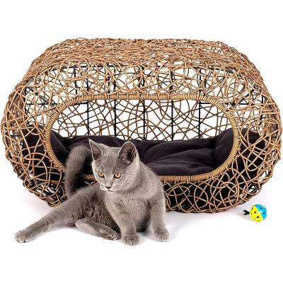 China Sustainable Scratch-Resistant Enclosed Plastic Interactive Play Rattan Cat House for sale