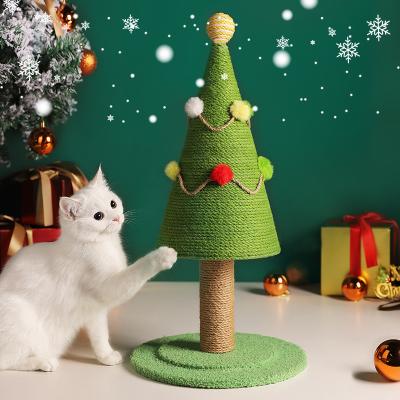 China Sustainable Wholesale Tree Shape Durable Scratcher Christmas Cat Scratch Post Tree for sale