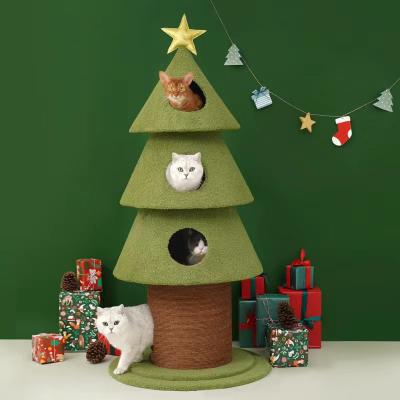 China Sustainable Toy Quality Christmas Tree Series Rattan Cat Scratching Tree with Ball for sale