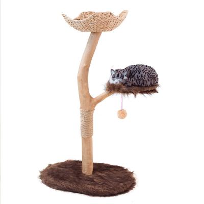 China Sustainable Wholesale Scratching Post Cut Toy Sleeping Play Furniture Water Hyacinth Rattan Cat Tree House for sale