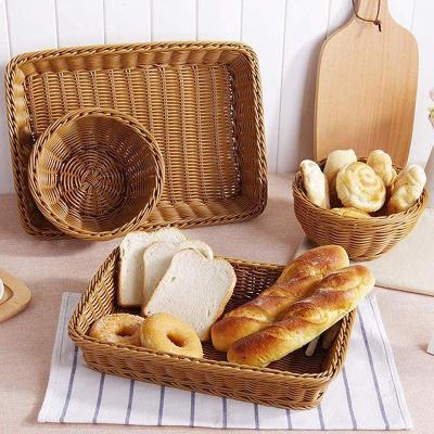 China Sustainable Hot Sell Rectangular Plastic Fruit Vegetable Woven Rattan Storage Baskets for sale