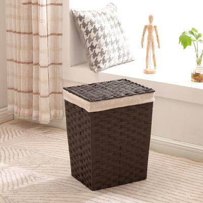 China Sustainable Wholesale Collapsible Storage Hamper Plastic Synthetic Rattan Laundry Basket with Lining for sale