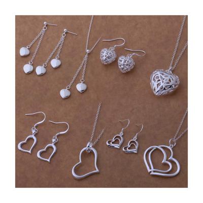 China Variety Heart Shape 925 CLASSIC Silver Plated Earring Necklace Jewelry Set For Women for sale