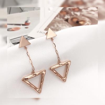 China Rose Gold Jewelry Fashionable Luxury Trendy 18K Gold Triangle Long Light Drop Earrings Women Real for sale