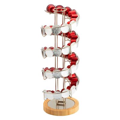 China Metal Bottom Capsule Holder Storage Capsule Coffee Rotating Rack 360 Sustainable Material Wood for sale