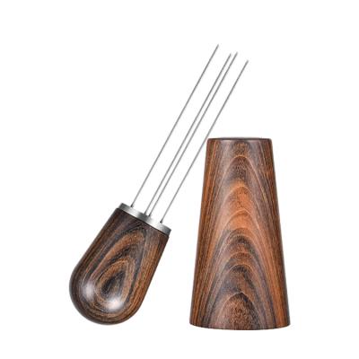 China Stainless Steel Needle Viable Natural Wooden Espresso Tamper Accessories Bartender Handle Holder Espresso Coffee Stirrer Tool for sale