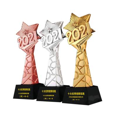 China Europe Personalized Crystal Trophy Electroplating Golden Resin Custom Metal Creative Trophy for sale