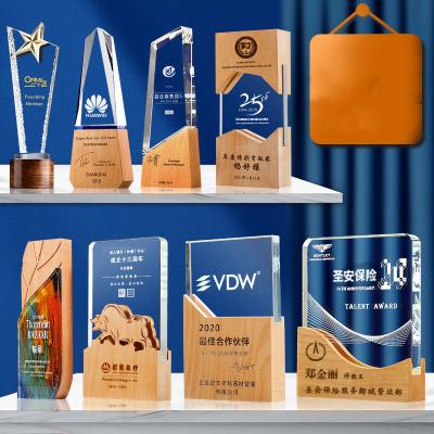 China Europe 2021 High-end Solid Wooden Licensing Honorary Medal Crystal Trophy Making Creative Trophy for sale