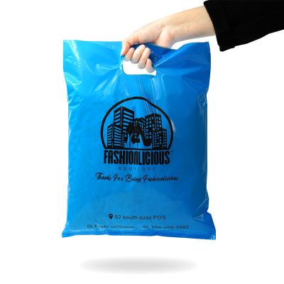 China Wholesale Cheap Custom Blue Moisture Proof Shopping Logo Printed Reusable Foldable Handle Mailing Bags Die Cut Plastic Carry Bag for sale