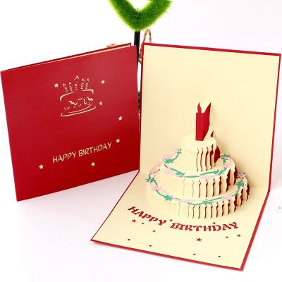 China Retro China 3D Birthday Greeting Card Paper-cut Cake 3D Card Creative Gift Card Business Handmade Custom for sale