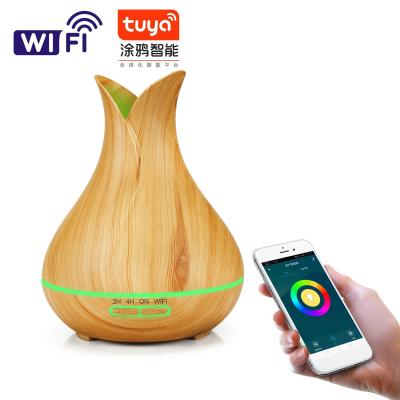 China Color Changing LED Light 400ML Smart WiFi Ultrasonic Air Humidifier Aroma Diffuser Use Marble White Wooden Home Light Cotton Dark Technology for sale