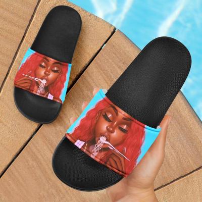 China CUSHIONING Pattern Logo Women Slippers Summer Beach Flat Soft Bathroom Slippers Customized Indoor Sandals for sale