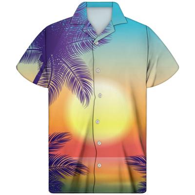 China Geometric Soft Men's Shirt Sleeve Breathable Short Sleeve Shirt Summer Pattern Low Price Tree Sunrise Landscape Fresh Printing for sale