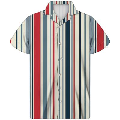 China Men's Breathable Shirt 3D Pattern Horizontal And Vertical Stripes Printing Design Fashion Wholesale Comfortable And Customizable Shirt for sale