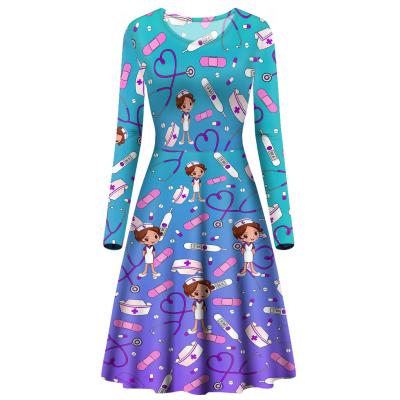 China Breathable Christmas Printing Design Custom Ladies Sheath Long Neck Dress Women Round Princess Cocktail Dress for sale