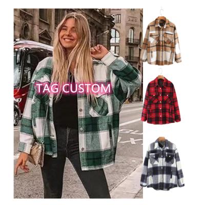 China Fashion QUICK DRY QUICK DRY Winter Mid Length Turn Down Collar Contrast Color Plaid Jacket Thick Coats for sale