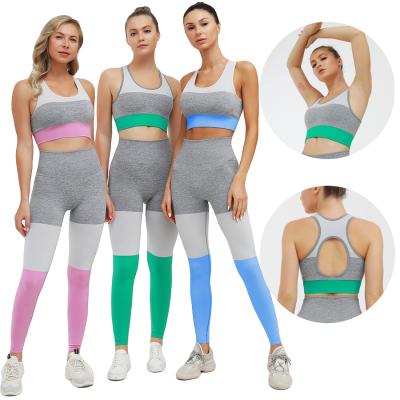 China 2021 Breathable Apparel Women Gym Seamless Breathable Yoga Set Custom Stitched Running Bra And Macaron Fitness Equipment Sports Legging Two Piece Sets for sale