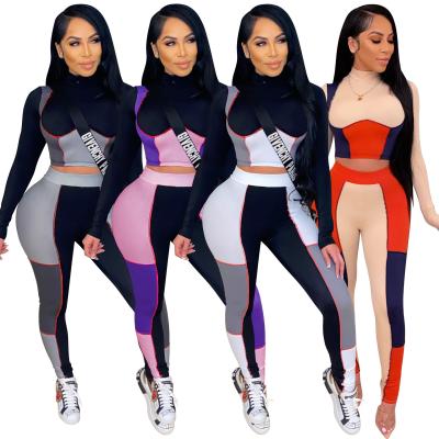 China 2021 Hot Selling Tight Fitted Women Yoga Casual Fashion Sportswear Breathable Contrast Color Tight Women 2 Piece Set for sale