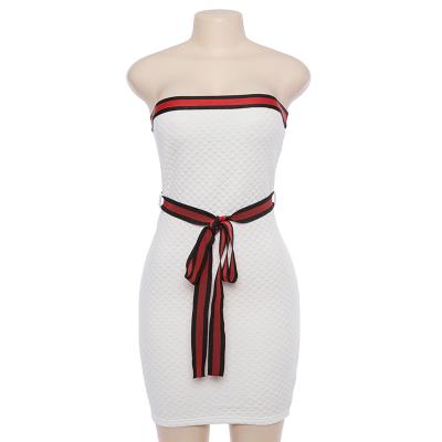 China Viable Viable Women Off Shoulder Contrast Waist Belt WISH New Hot Sale Summer Party Wear Solid Color Backless Dress for sale